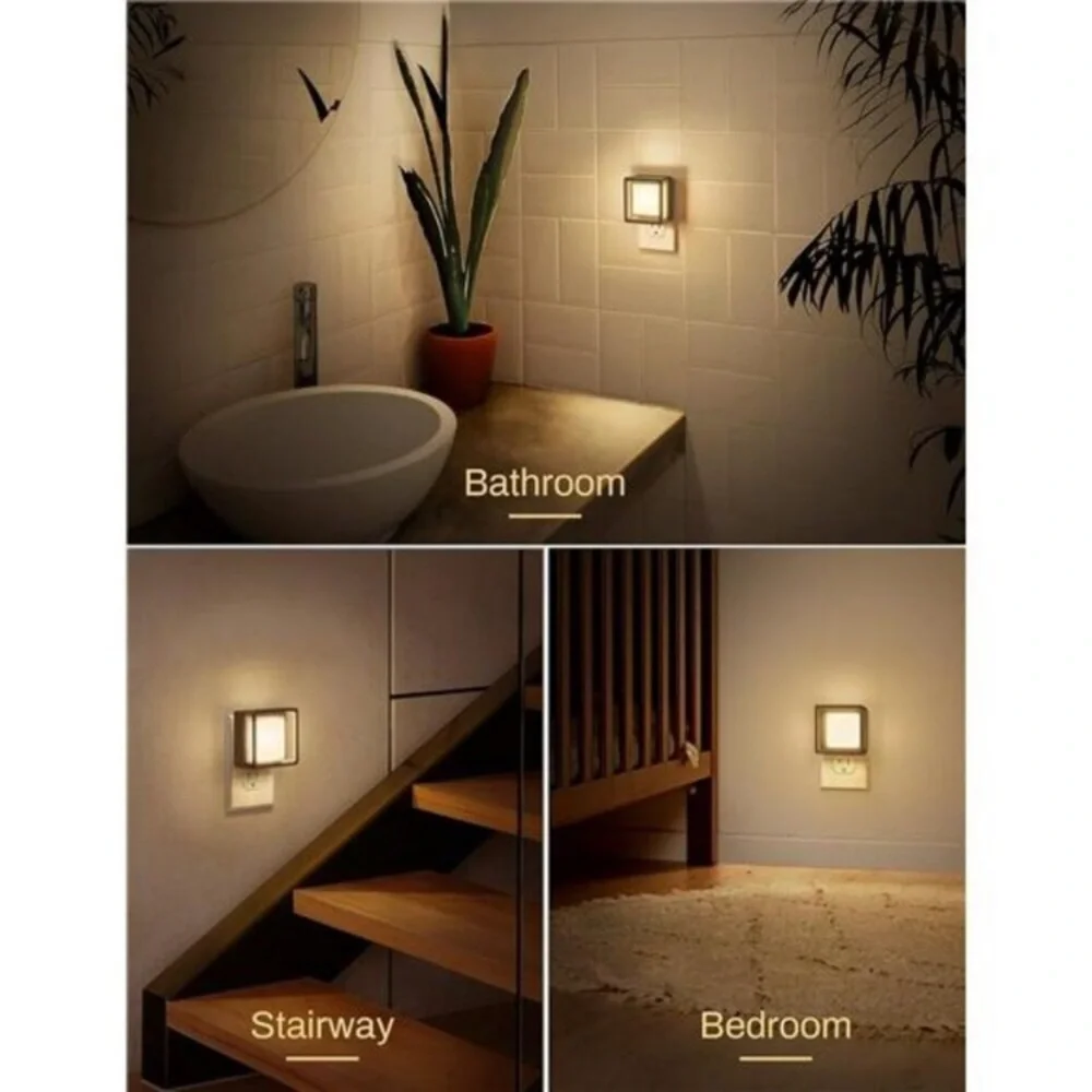LED Night Light Plug Into Wall with Dusk-to-Dawn Sensor Dimmable White [2 Pack]